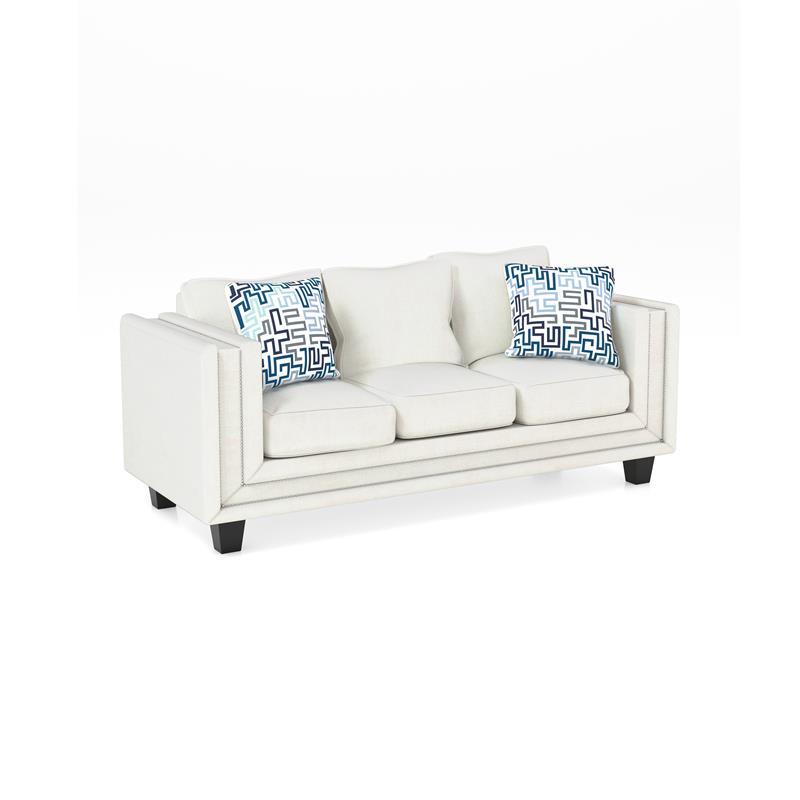 Bowery Hill Contemporary Chenille Nailhead Sofa in Ivory Finish