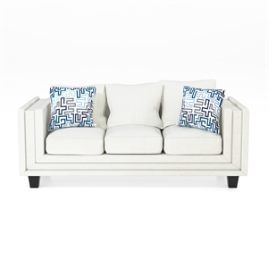 Bowery Hill Contemporary Chenille Nailhead Sofa in Ivory Finish