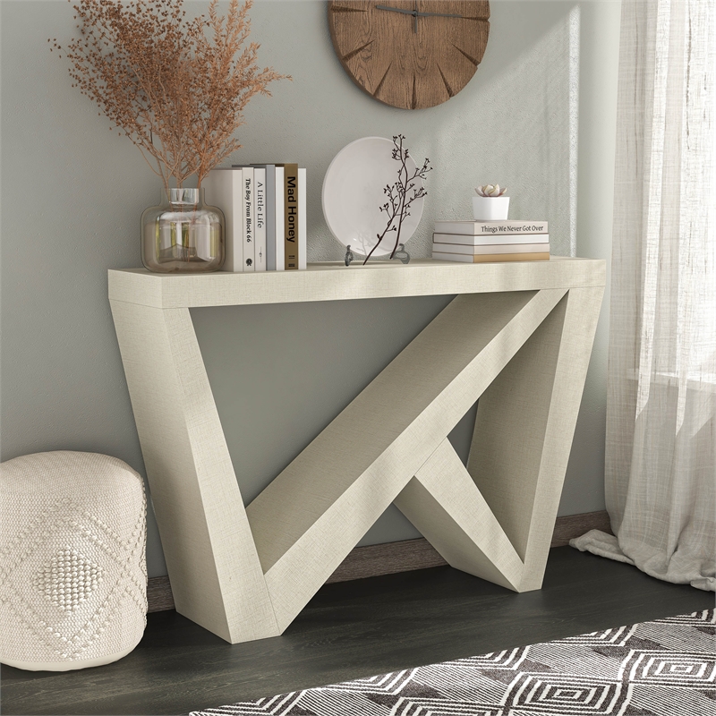 Bowery Hill Modern Wood W-Shaped Legs Console Table in Cream Weave
