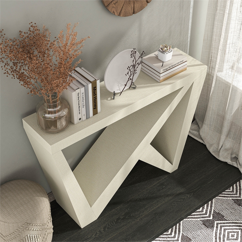 Bowery Hill Modern Wood W-Shaped Legs Console Table in Cream Weave