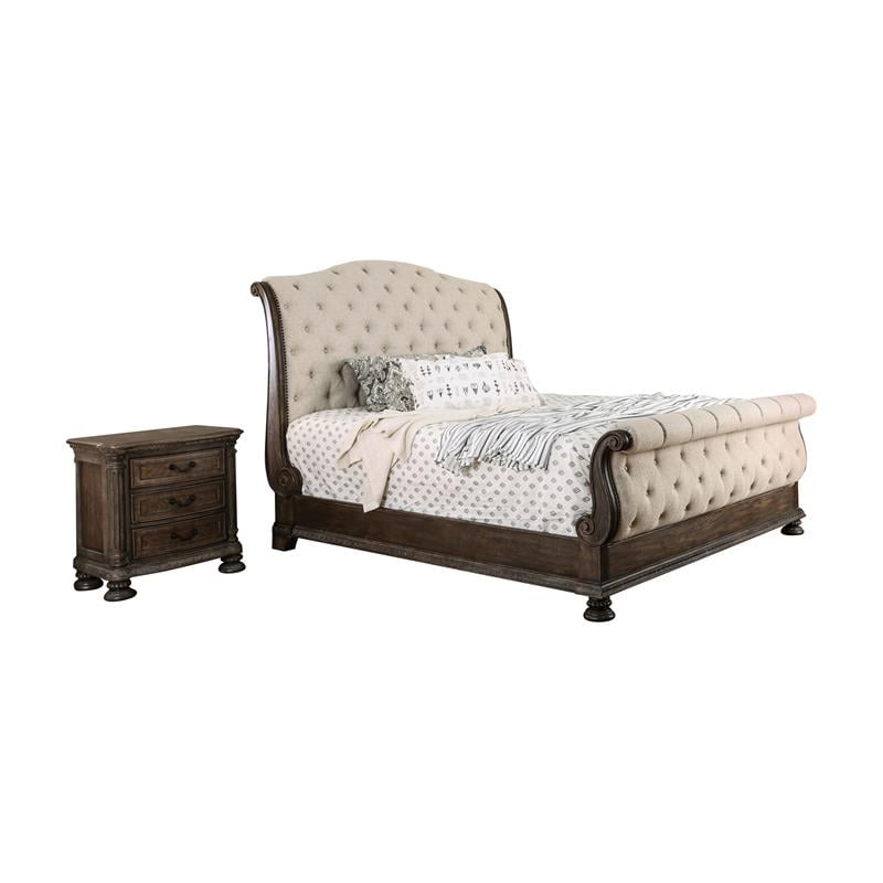 Bowery Hill 2pc Natural Tone Wood Bedroom Set - Queen + Nightstand