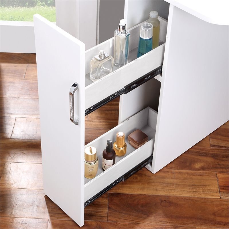 Bowery Hill Wood Bulb 2-Piece Vanity Table and Mirror Set in White