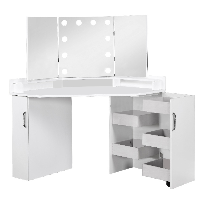 Bowery Hill Wood Bulb 2-Piece Vanity Table and Mirror Set in White