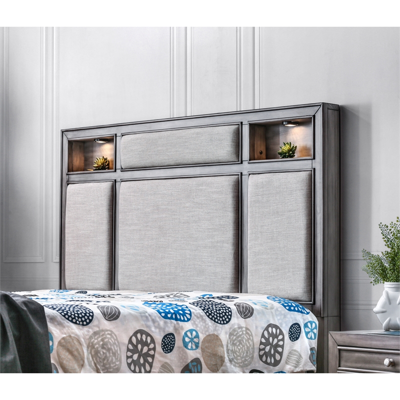 Bowery Hill 2pc Gray Solid Wood Bedroom Set- Cal King + 1 Nightstand