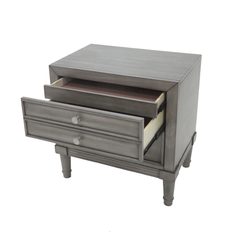 Bowery Hill 2pc Gray Solid Wood Bedroom Set- Cal King + 1 Nightstand