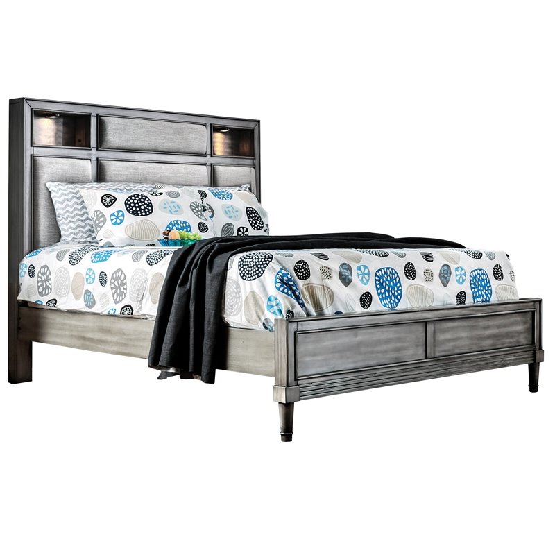 Bowery Hill 2pc Gray Solid Wood Bedroom Set- Cal King + 1 Nightstand