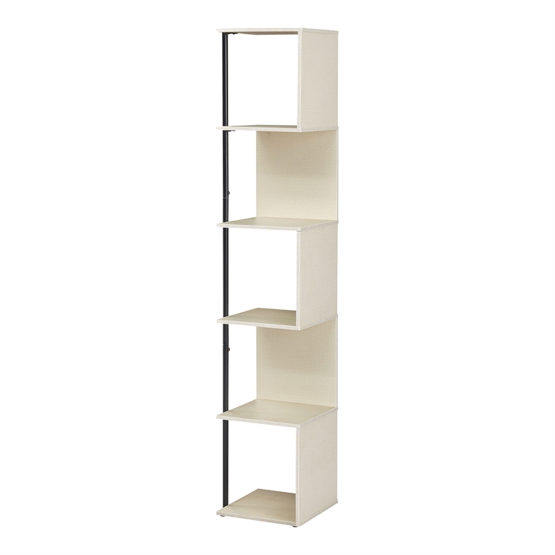 Bowery Hill Modern Wood 5-Shelf Corner Bookcase in Cream Weave