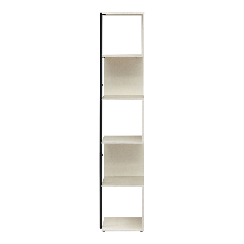Bowery Hill Modern Wood 5-Shelf Corner Bookcase in Cream Weave