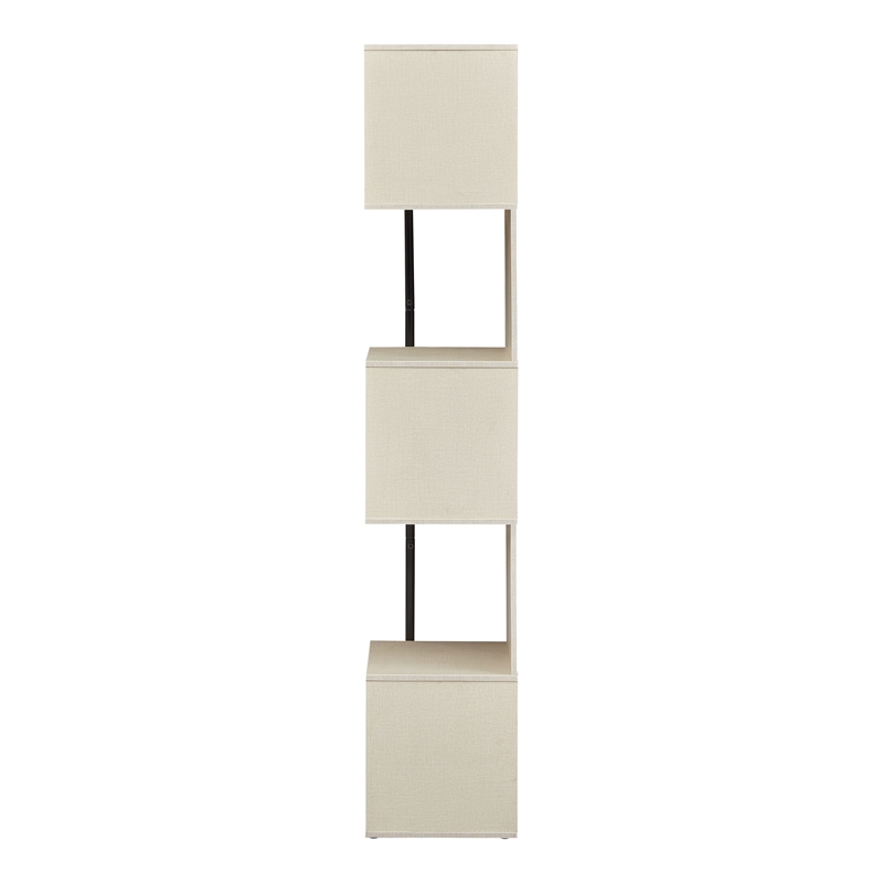 Bowery Hill Modern Wood 5-Shelf Corner Bookcase in Cream Weave