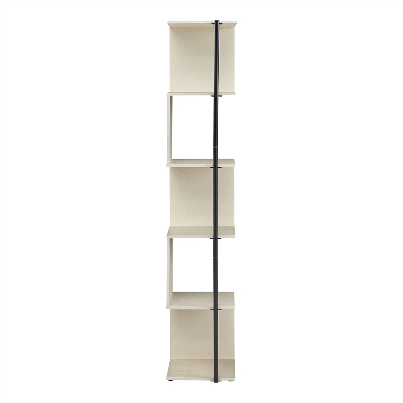 Bowery Hill Modern Wood 5-Shelf Corner Bookcase in Cream Weave