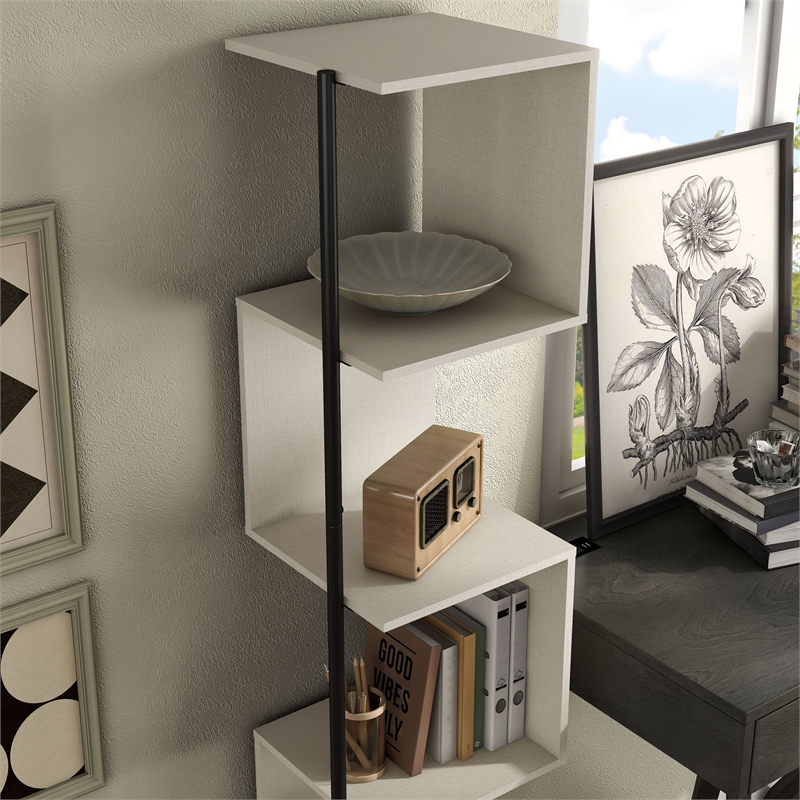 Bowery Hill Modern Wood 5-Shelf Corner Bookcase in Cream Weave