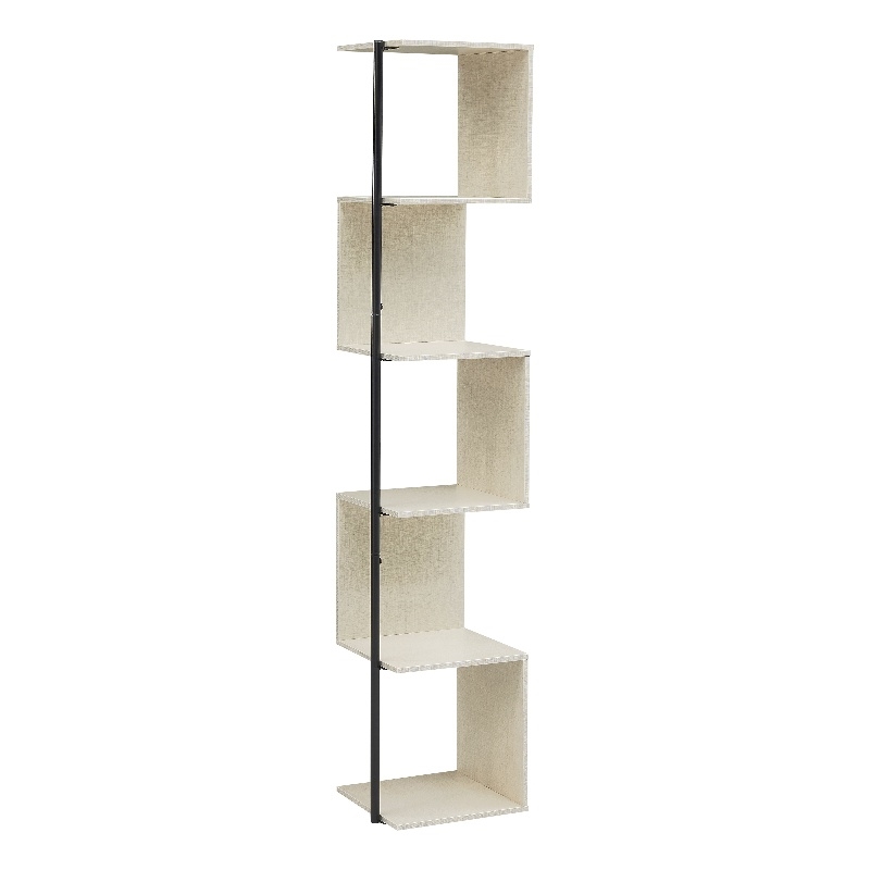 Bowery Hill Modern Wood 5-Shelf Corner Bookcase in Cream Weave