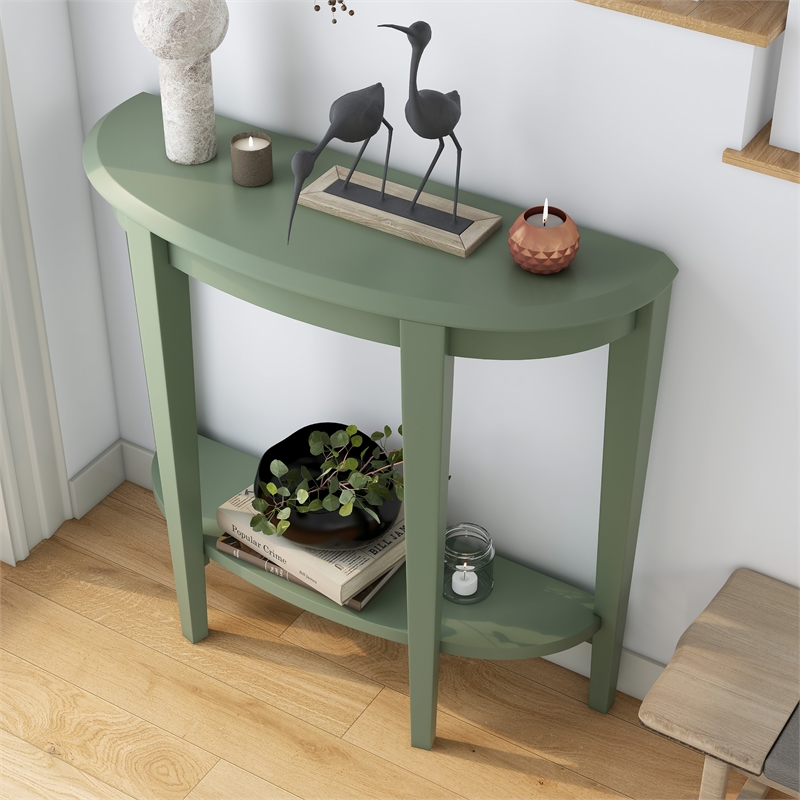 Bowery Hill Wood Console Table with Bottom Shelf in Sage Green