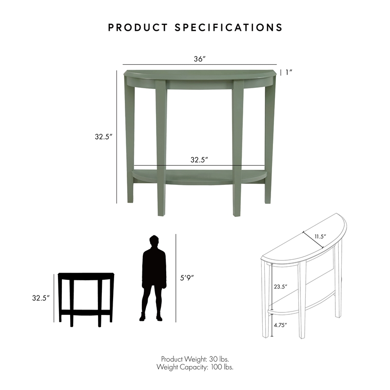 Bowery Hill Wood Console Table with Bottom Shelf in Sage Green