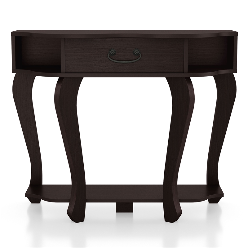 Bowery Hill Wood 1-Drawer Console Table with Shelf in Espresso