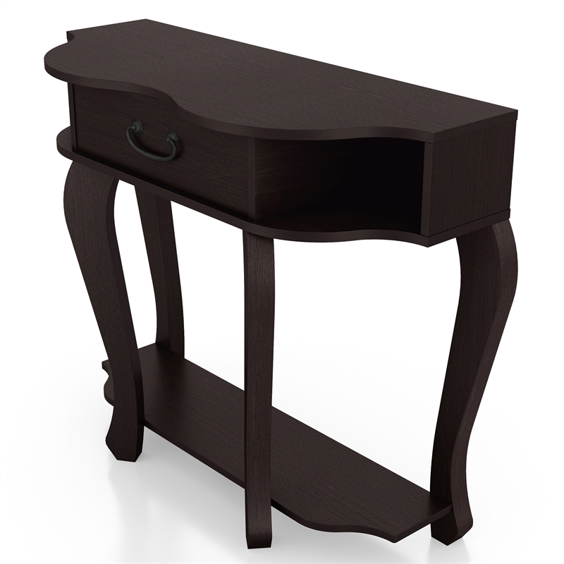 Bowery Hill Wood 1-Drawer Console Table with Shelf in Espresso