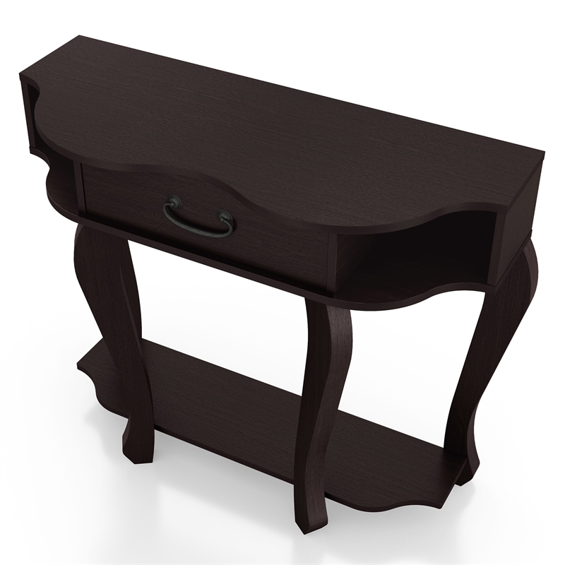 Bowery Hill Wood 1-Drawer Console Table with Shelf in Espresso