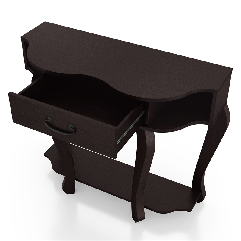 Bowery Hill Wood 1-Drawer Console Table with Shelf in Espresso
