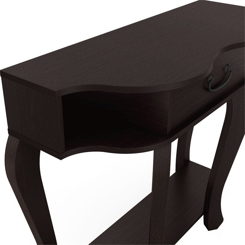 Bowery Hill Wood 1-Drawer Console Table with Shelf in Espresso