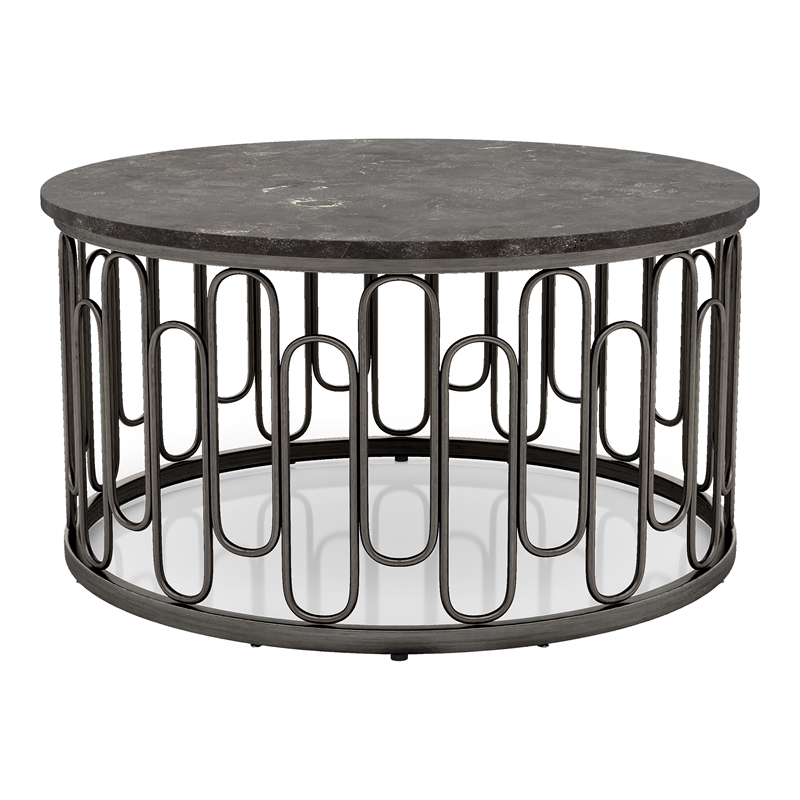 Bowery Hill Marble and Metal 3-Piece Coffee Table Set in Black