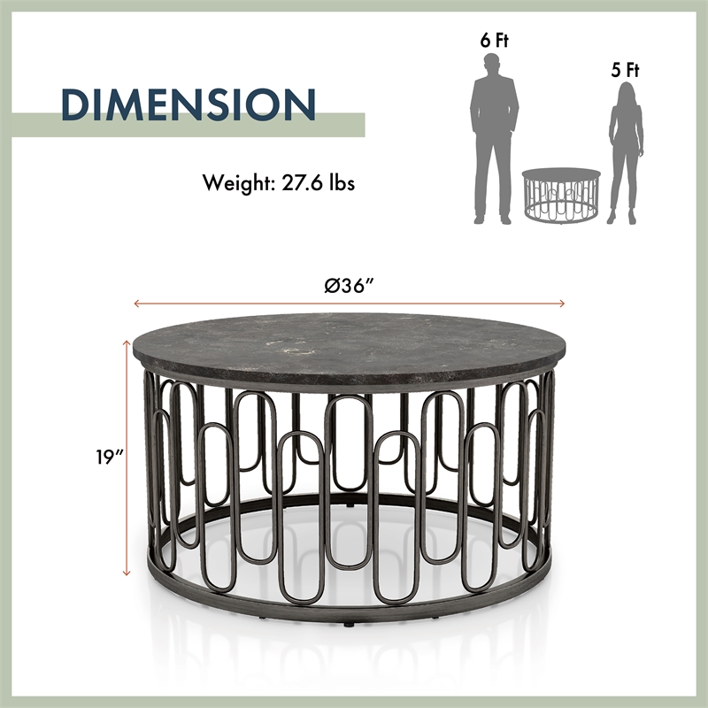 Bowery Hill Marble and Metal 3-Piece Coffee Table Set in Black