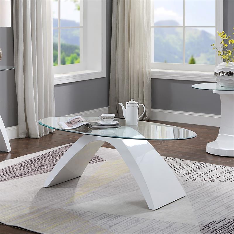 Bowery Hill Contemporary Glass Top Coffee Table in White Finish