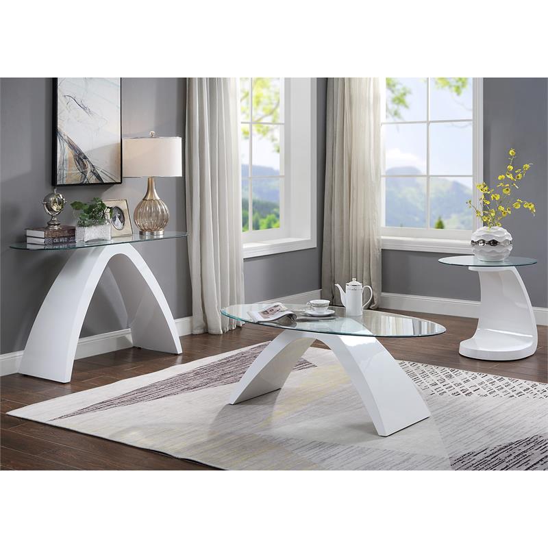 Bowery Hill Contemporary Glass Top Coffee Table in White Finish