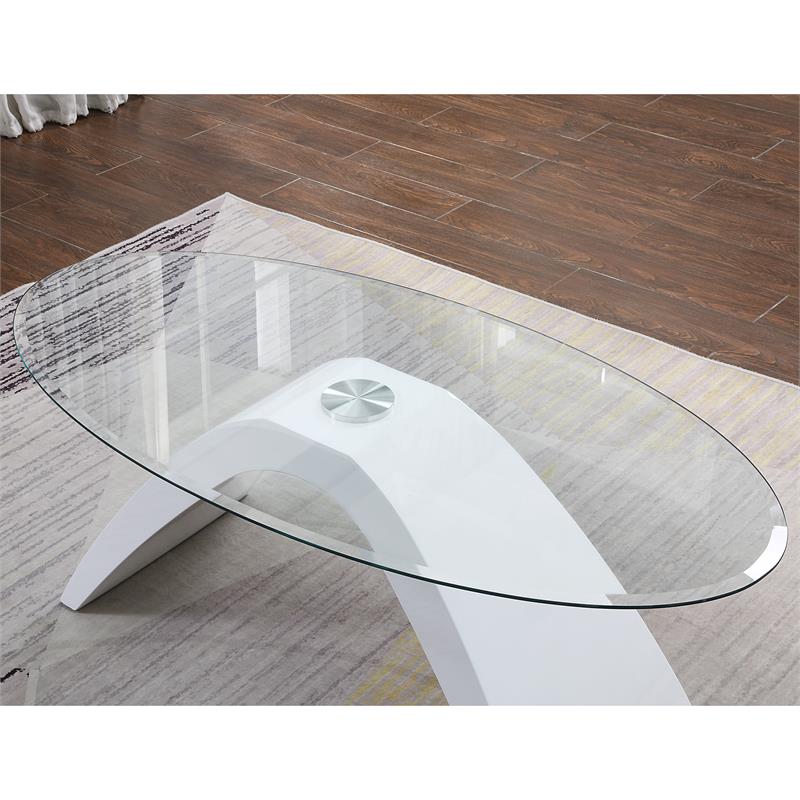 Bowery Hill Contemporary Glass Top Coffee Table in White Finish