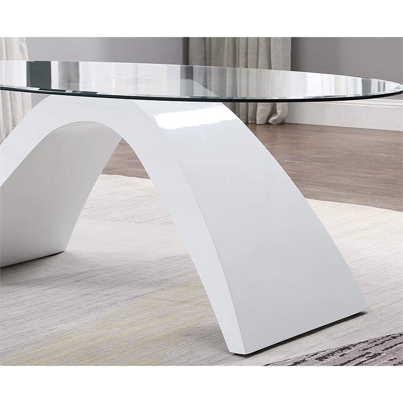 Bowery Hill Contemporary Glass Top Coffee Table in White Finish
