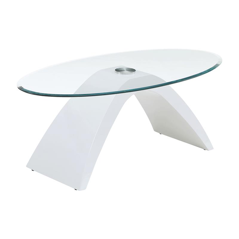Bowery Hill Contemporary Glass Top Coffee Table in White Finish