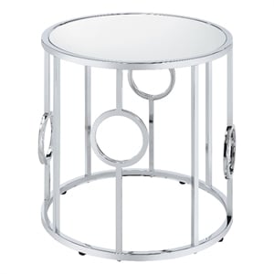 Bowery Hill Contemporary Metal Round End Table in Chrome Finish