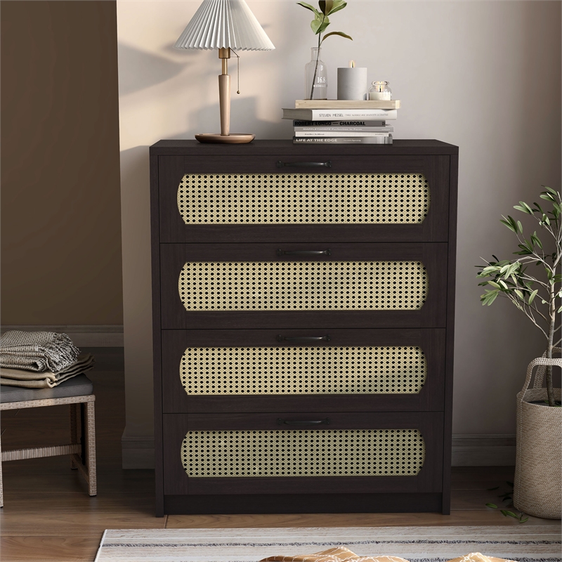 Bowery Hill Transitional Wood 4-Drawer Chest in Espresso Finish