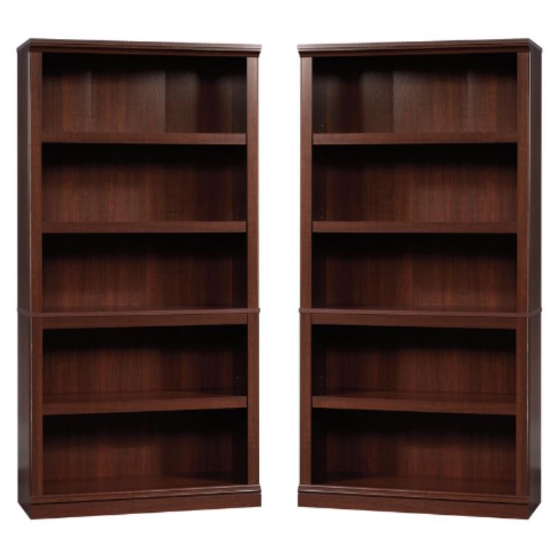 Bowery Hill Engineered Wood 5 Shelf Bookcase in Select Cherry - Set of 2