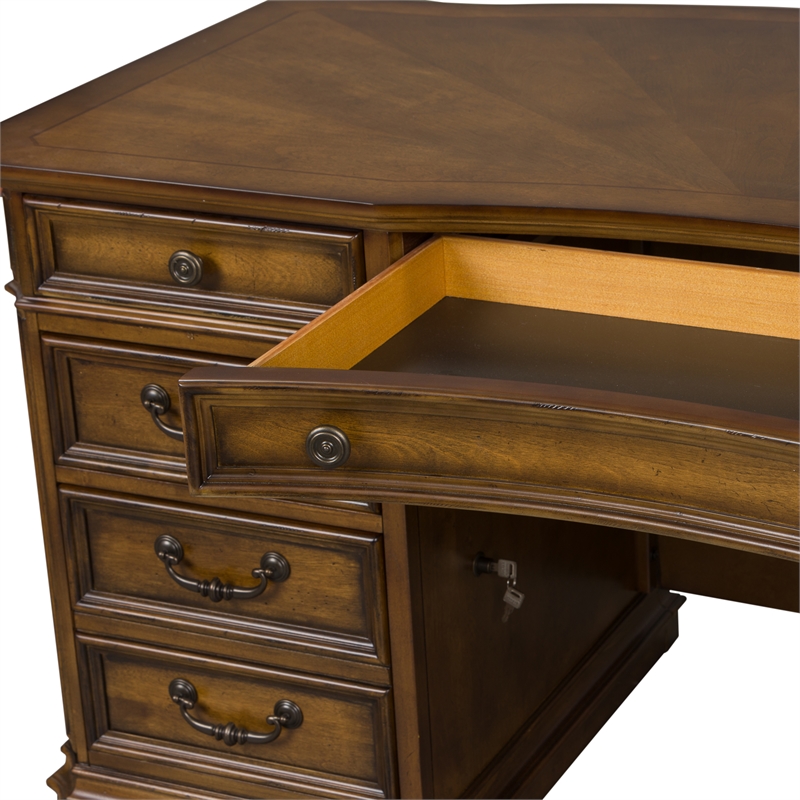 Bowery Hill Traditional Wood Medium Brown Junior Executive Desk
