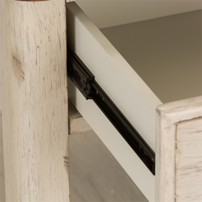 Bowery Hill Farmhouse Wood Reimagined White End Table with Basket