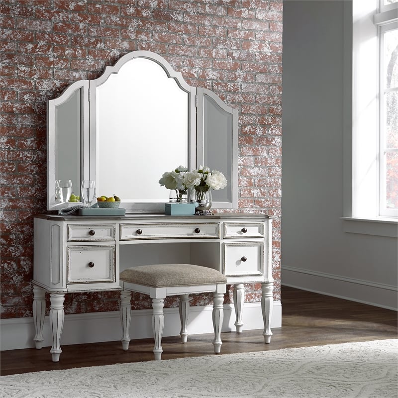 Bowery Hill Modern / Contemporary Wood Vanity Stool in White