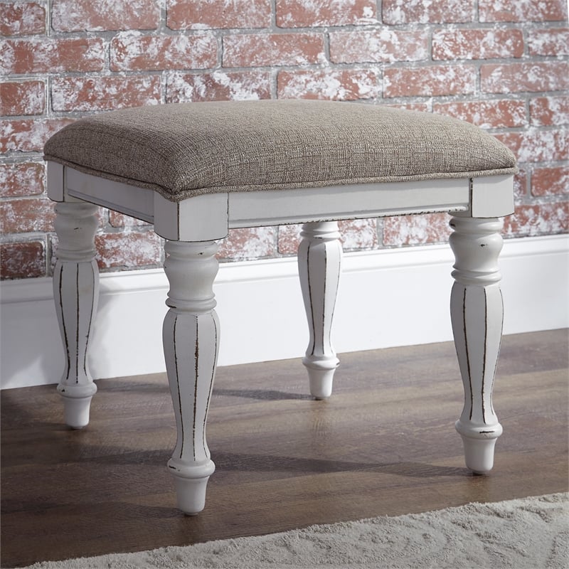 Bowery Hill Modern / Contemporary Wood Vanity Stool in White