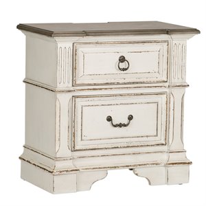 Bowery Hill Traditional Wood White 2 Drawer Night Stand w/ Charging Station