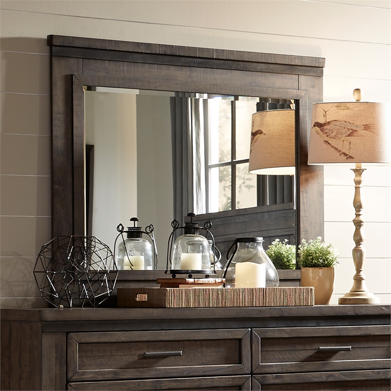 Bowery Hill Modern / Contemporary Wood Mirror Dark Gray Finish