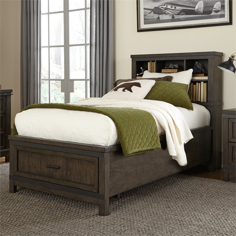Bowery Hill Traditional Engineered Wood Dark Gray Full Bookcase Bed