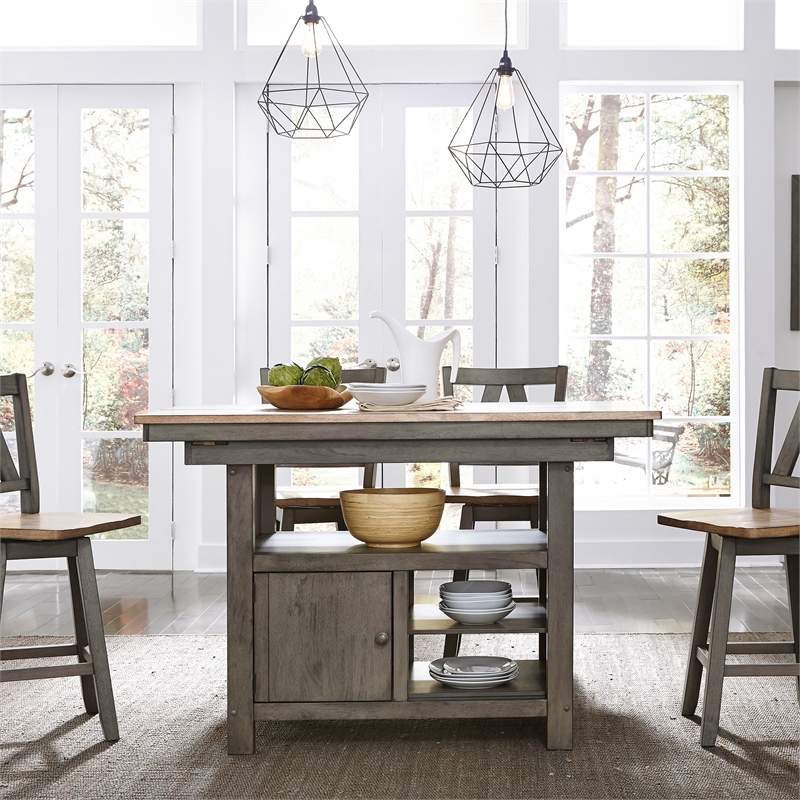 Bowery Hill Traditional Wood Light Gray 5 Piece Gathering Table Set