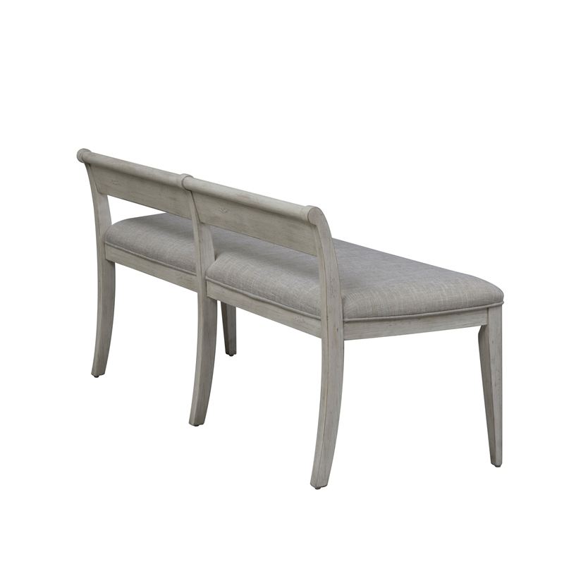 Bowery Hill Farmhouse Reimagined White Upholstered Wood Bench (RTA) in Gray
