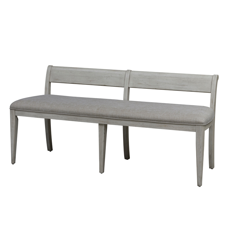 Bowery Hill Farmhouse Reimagined White Upholstered Wood Bench (RTA) in Gray