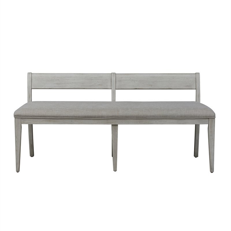 Bowery Hill Farmhouse Reimagined White Upholstered Wood Bench (RTA) in Gray