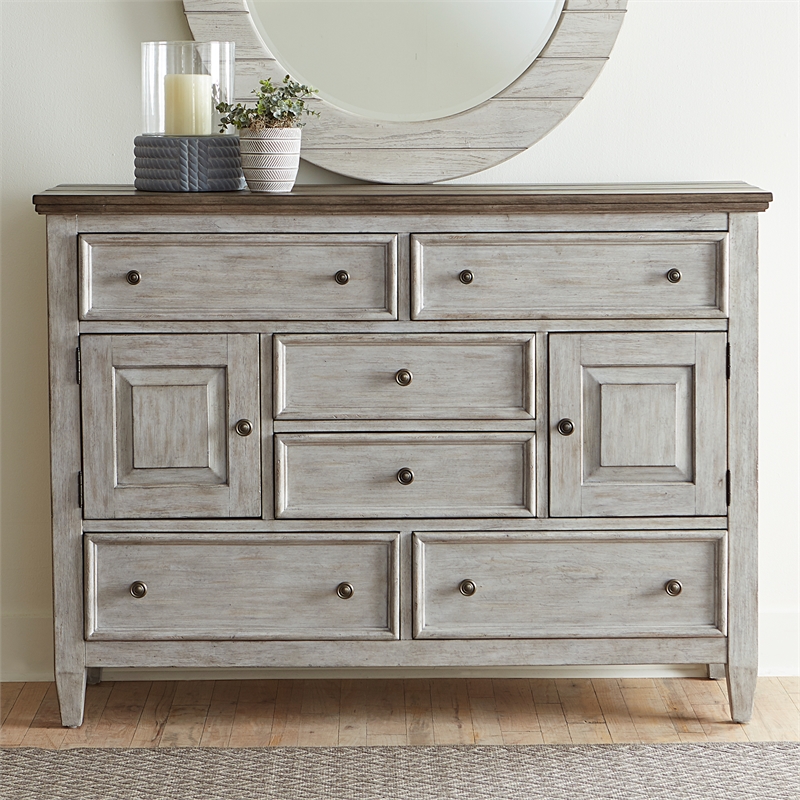 Bowery Hill Modern / Contemporary Wood White 2 Door 6 Drawer Chesser