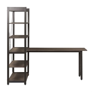 Bowery Hill Traditional Wood Medium Gray Desk and Bookcase Set