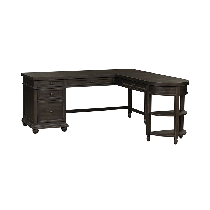 Bowery Hill Traditional Engineered Wood Black L Shaped Desk Set
