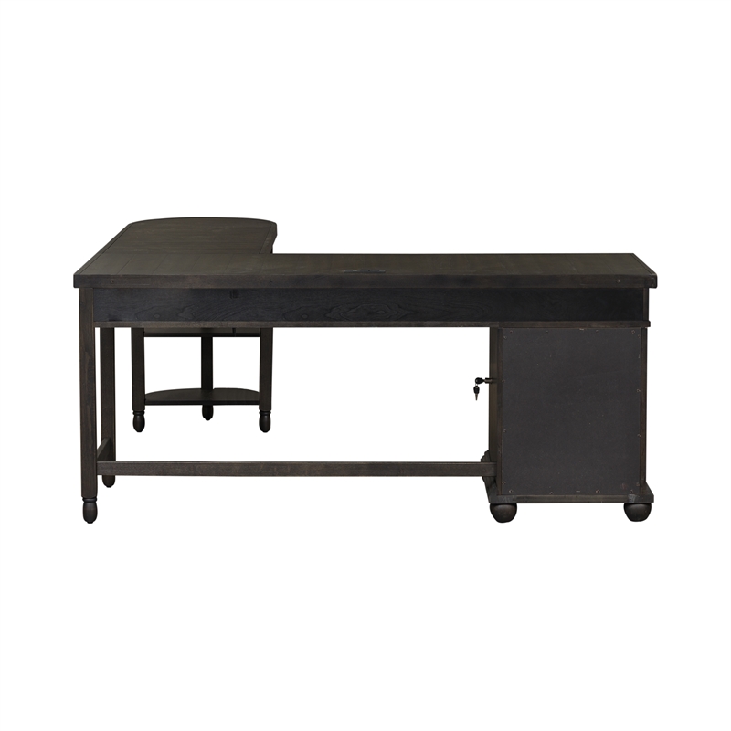 Bowery Hill Traditional Engineered Wood Black L Shaped Desk Set