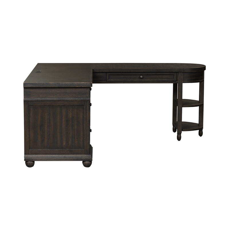 Bowery Hill Traditional Engineered Wood Black L Shaped Desk Set