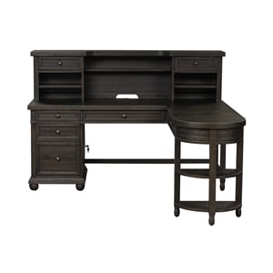 Bowery Hill Traditional Engineered Wood Black L Shaped Desk Set